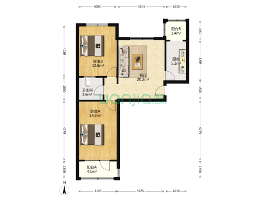 东兴小区(涿州) 2室2厅 南 北-户型图