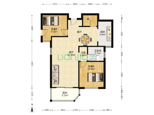 大华斐勒公园 2室1厅1卫 93平方