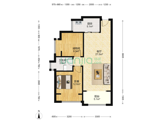 天伦锦城 1室1厅1卫 83平方