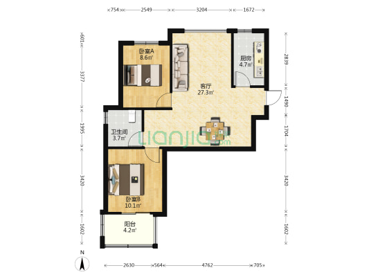 丁山郡府 2室1厅1卫 82平方