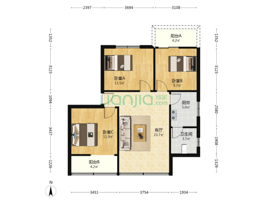 教育村 3室1厅1卫 87平方