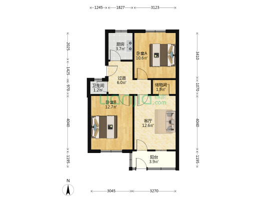 商储小区 2室1厅1卫 60平方