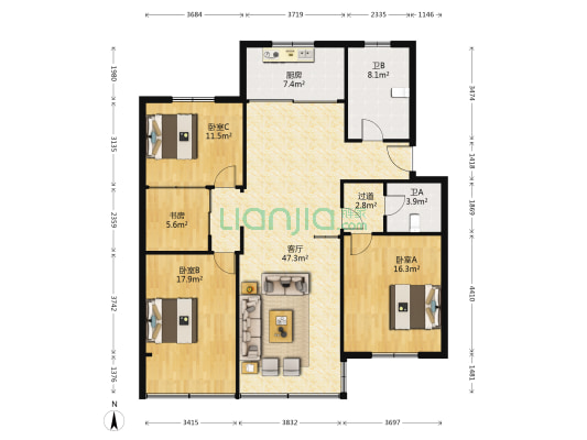 君山新村 4室1厅2卫 143平方