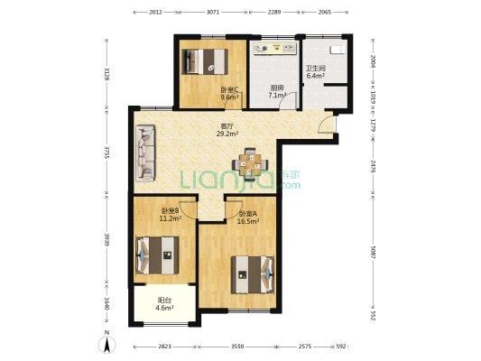 永欣新寓牡丹苑 3室1厅1卫 108平方