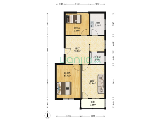 双井街体育场综合楼 2室2厅1卫 80平方