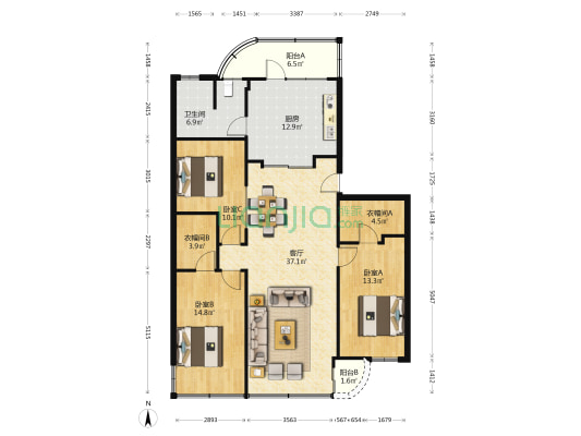 横枝岗81号大院 3室1厅1卫 123平方