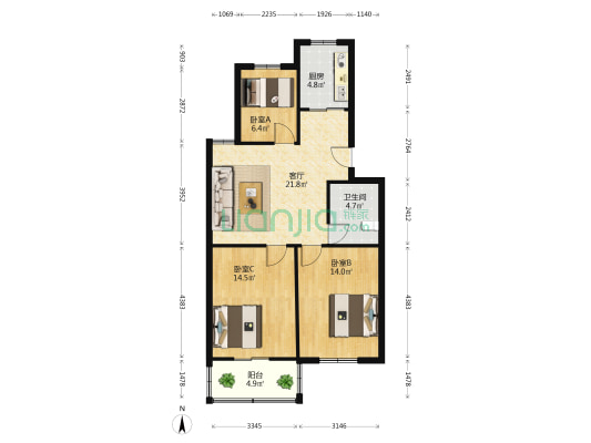 西南湖公寓 3室1厅1卫 86平方