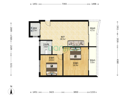 华侨新寓 2室1厅1卫 84平方