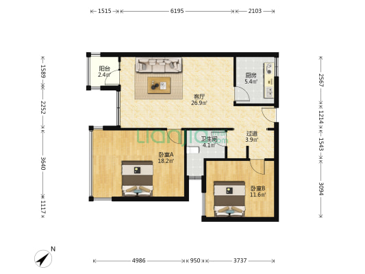双景秀庭 2室1厅1卫 91平方