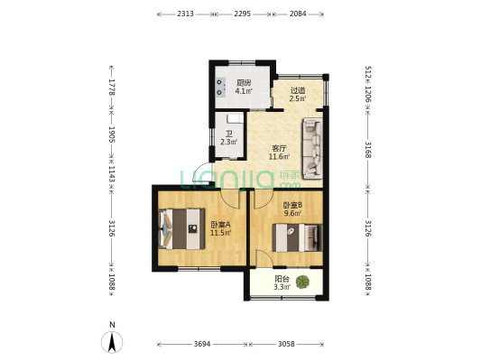 市政管理处家属院 2室1厅1卫 57平方