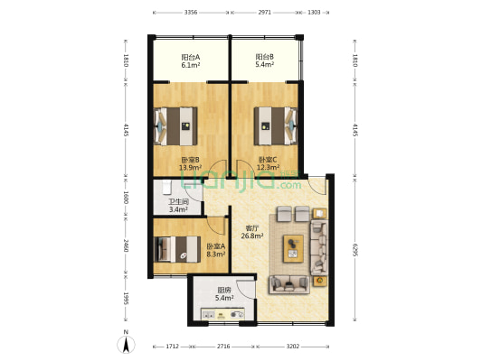 北站东二路11号 3室1厅1卫 85平方