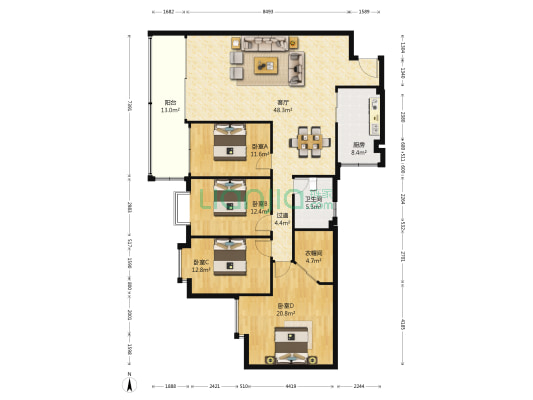 桃园名苑 4室1厅1卫 143平方