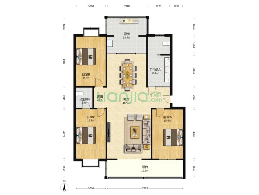 鹿医住宅小区 3室1厅2卫 162平方