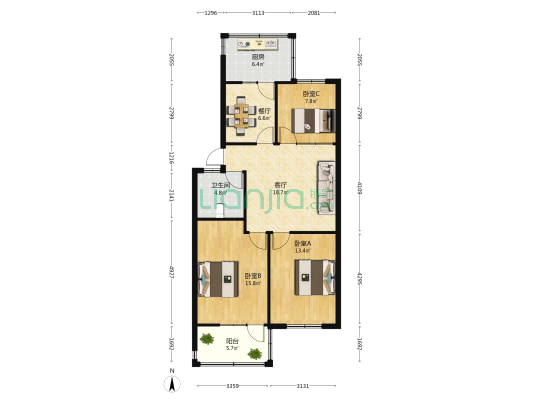 文明里工商院小区 3室2厅1卫 85平方