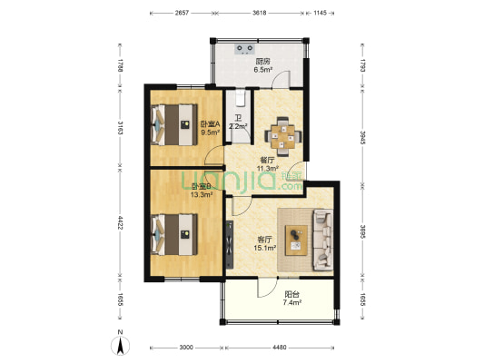 河北经贸大学教工宿舍 2室2厅1卫 79平方