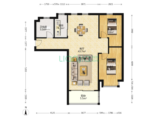 映翠景苑 2室1厅1卫 103平方