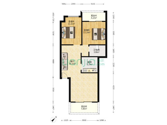 首创城南郡 2室1厅1卫 81平方