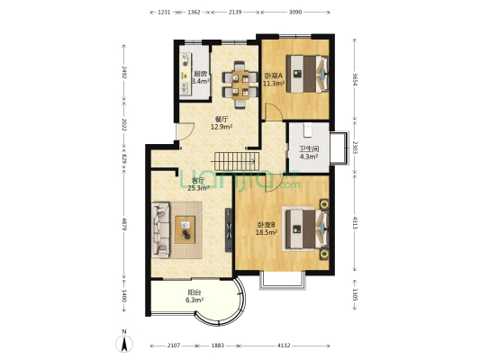 海上明珠园 2室2厅1卫 98平方