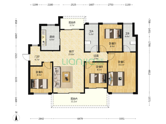龙光天誉 4室1厅2卫 120平方