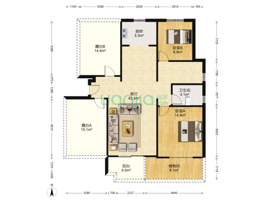 当代MOMΛ未来城 2室1厅1卫 136平方