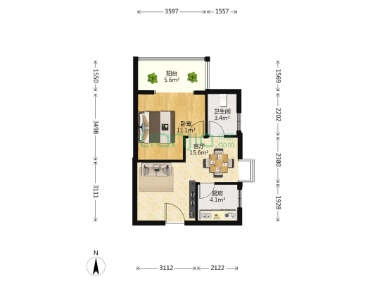 新港铭居 1室1厅1卫 53平方