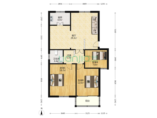吴松苑 3室1厅1卫 121平方