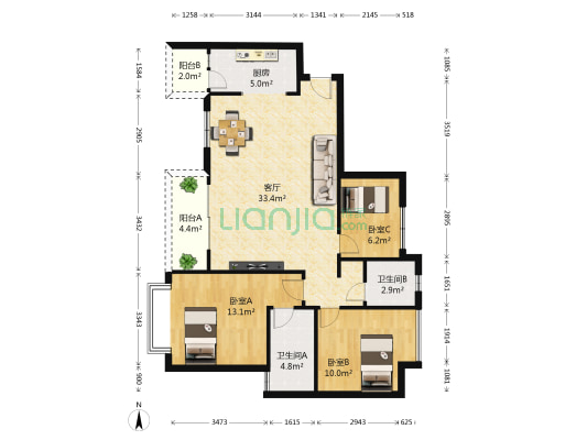 龙光阳光海岸四期 3室1厅2卫 99平方
