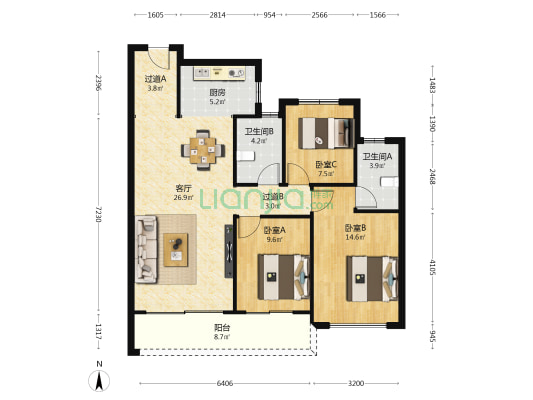 中海学仕里 3室1厅2卫 112平方