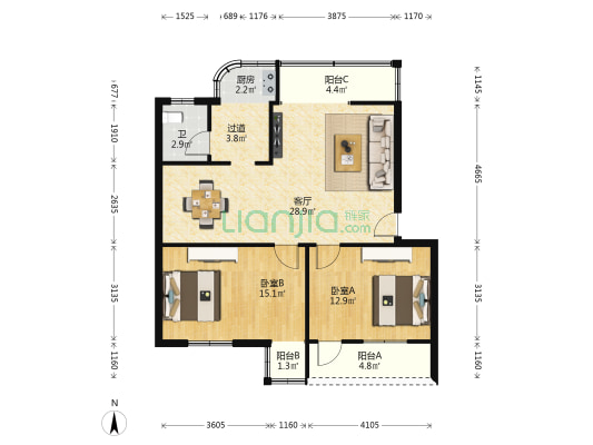 省民主大院 2室1厅1卫 74平方