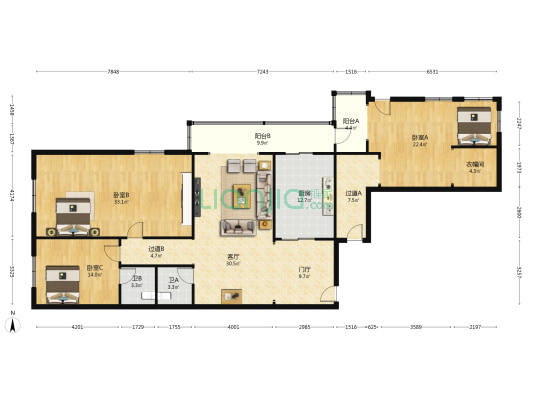中央大街 3室1厅2卫 178平方