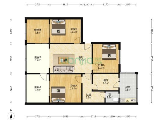 燃灯寺东街7号 3室2厅1卫 103平方