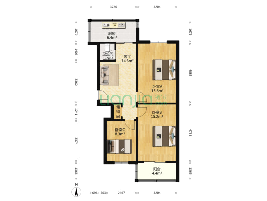 房地一局家属院 3室1厅1卫 76平方