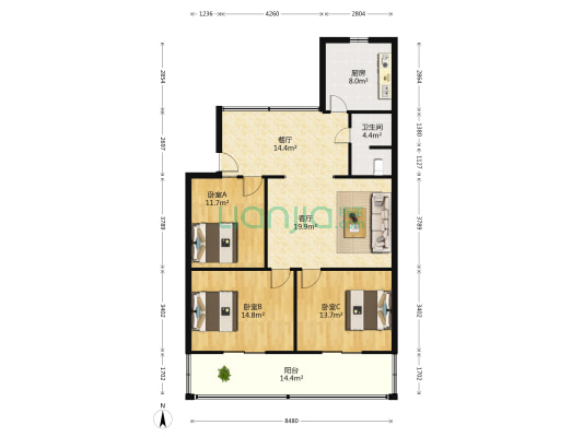 金彭西路332号 3室2厅1卫 104平方