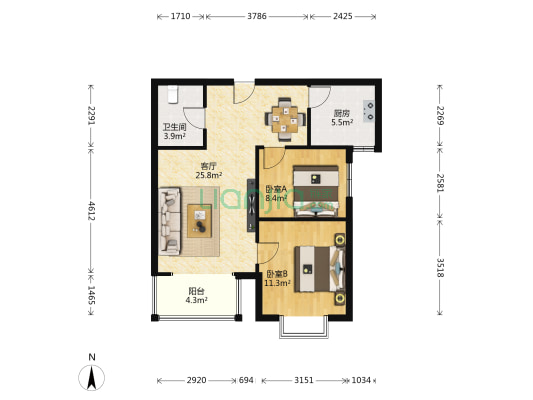 丰宝佳苑 2室1厅1卫 84平方