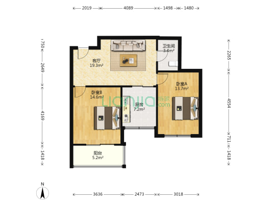 群利商住中心 2室1厅1卫 93平方