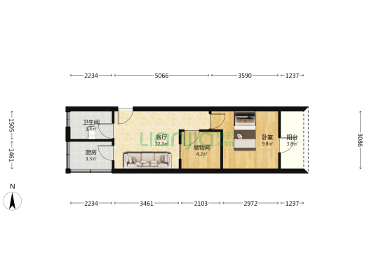 晴川巷 1室1厅1卫 45平方