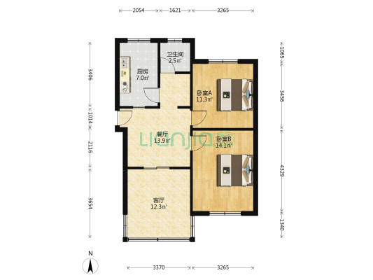 里湖泾别墅区 2室2厅1卫 77平方