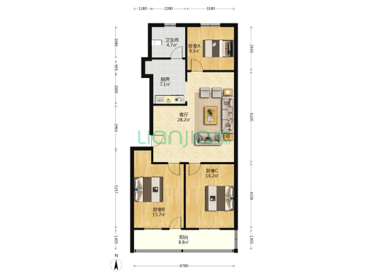 煤炭厅宿舍（火炬大街28号） 3室1厅1卫 99平方