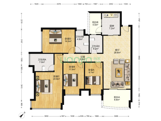 雅居乐国际花园二三期 4室1厅3卫 152平方