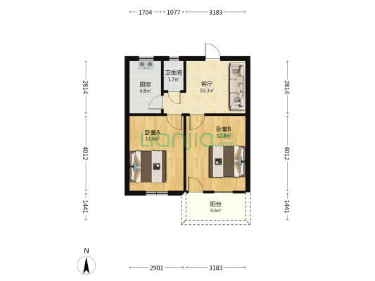 省教育局宿舍 2室1厅1卫 56平方
