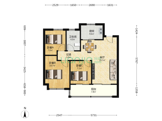 云辰原麓 3室1厅1卫 89平方
