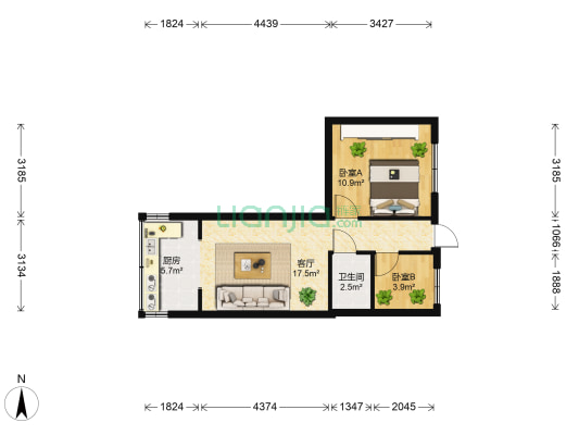 凤翥街219号 2室1厅1卫 44平方