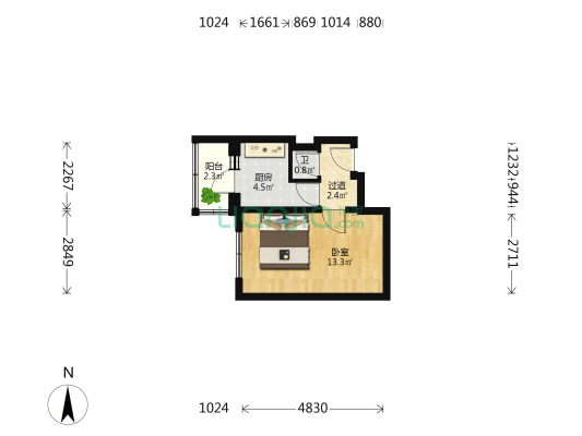 湘江街 1室0厅1卫 34平方