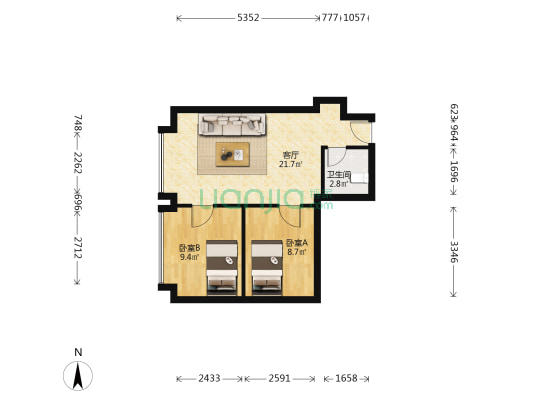 金都大厦附属楼 2室1厅1卫 55平方