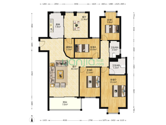 黄龙康城二组团 4室2厅2卫 165平方