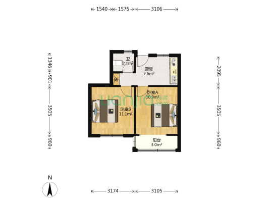 周家湾小区 2室0厅1卫 45平方