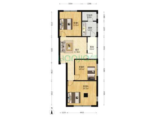 南大街9号 3室1厅1卫 81平方