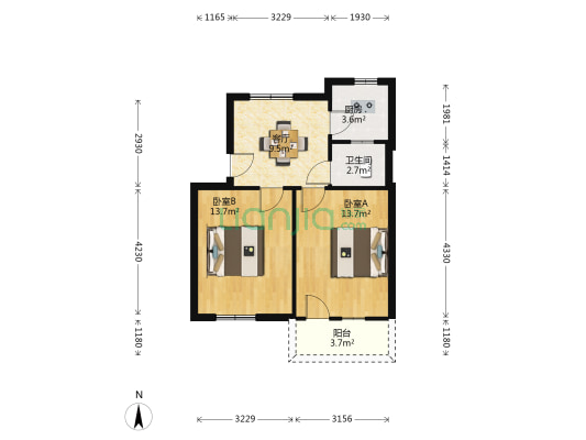 八中宿舍 2室1厅1卫 57平方