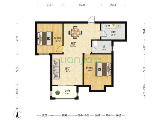 骏景溪悦 2室2厅1卫 94平方