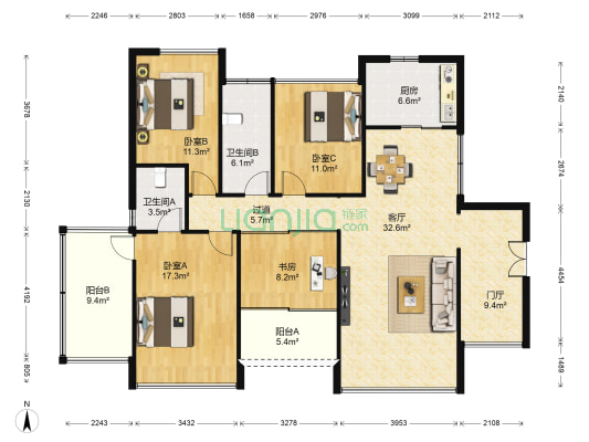 集信名城 4室1厅2卫 128平方